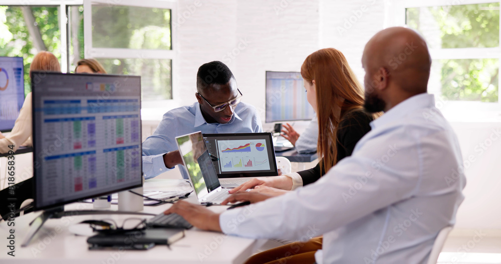 Poster Analyst Working With Spreadsheet Business Data