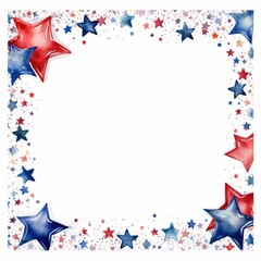 Obraz premium United States Independence Day themed frame or border for photos and text, watercolor illustration, Perfect for nursery art, simple clipart, single object, white color background.