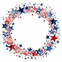 Obraz premium United States Independence Day themed frame or border for photos and text, watercolor illustration, Perfect for nursery art, simple clipart, single object, white color background.