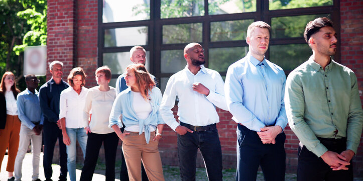 Queue Outdoors. Business People Waiting