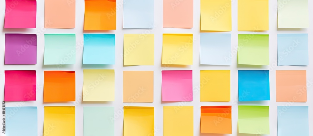Aufkleber colorful paper notes set on a blank background offering ample copy space for text