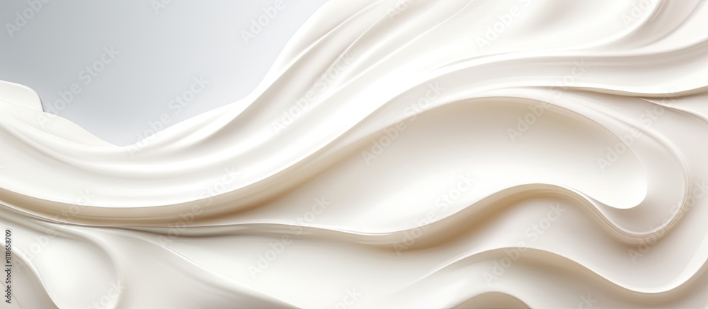 Poster A close up image of a cream moisturizer with a wavy texture is showcased on a white background offering a copy space image in a horizontal banner format It is a beauty product for skin care 148 charac