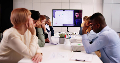 Bored Employee In Video Conference Training
