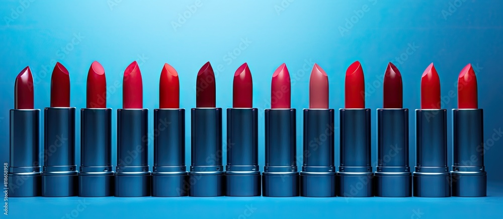 Aufkleber a blue background with lipsticks that provides room for text. with copy space image. place for addin