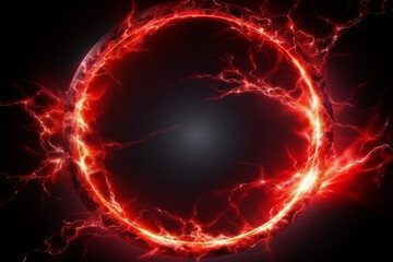Red lightning circle on a black background, Fiery Electric Circle , Abstract Energy Background, for themes related to energy, power, abstract, and backgrounds