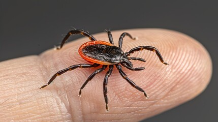 Detailed close up of forest tick on hand in soft lighting, high quality photography shot