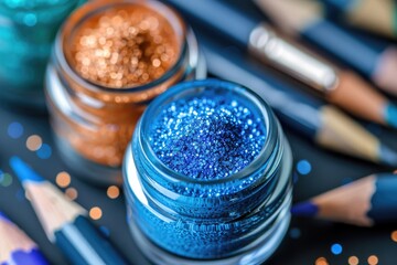 A row of colorful writing implements on a wooden table