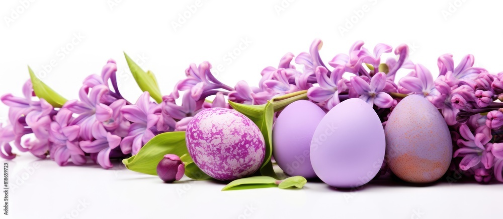 Fototapete isolated on a white background there is an image of easter eggs decorated with tulip and lilac flowe