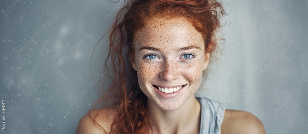 Poster A copy space image of a cheerful redheaded girl with freckles ready for text placement