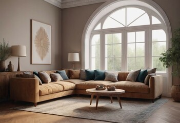 Elegant Living Room with Grand Windows