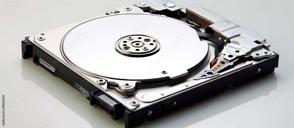 Aufkleber white background back view of an isolated laptop hard disk drive hdd with abundant copy space image