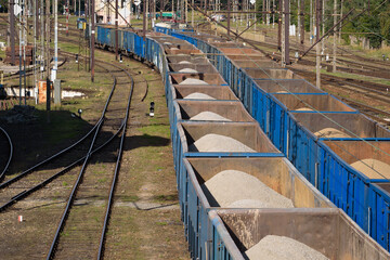 RAILWAY TRANSPORT - Blue wagos on a railway station siding
