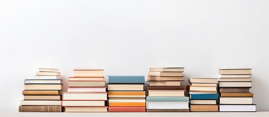 Copy space image featuring a stack of books against a white backdrop