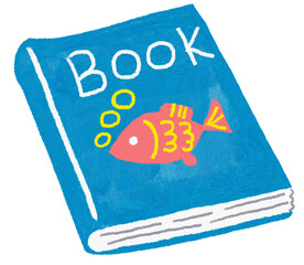 青色の表紙の絵本のイラスト_魚