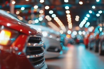 Blurred new cars dealership place, Abstract background of blurred new cars dealership place,...