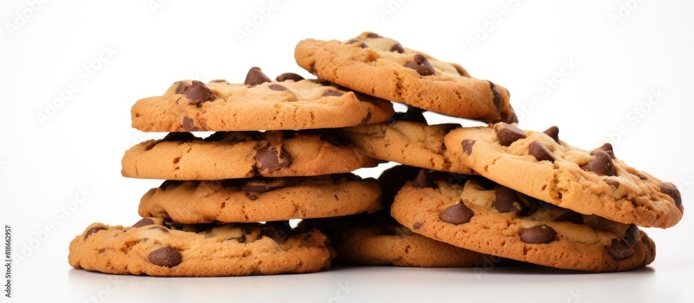 Poster a pack of chocolate chip cookies isolated on a white background with copy space