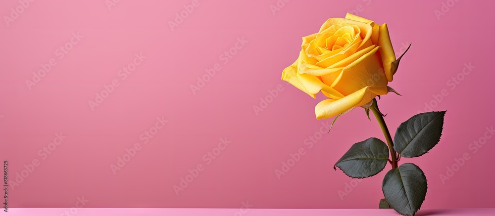 Aufkleber A beautiful yellow rose is placed on a vibrant pink background creating a visually appealing copy space image