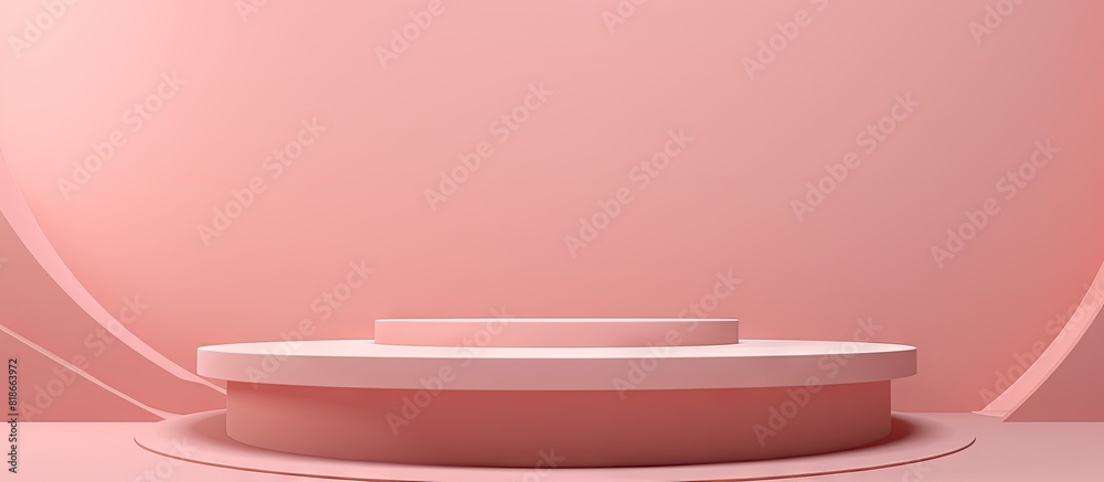 Poster The pastel pink background features an abstract empty geometric shape podium providing ample copy space for the product
