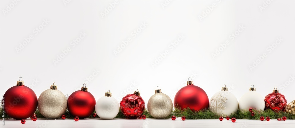 Poster a festive christmas scene featuring ornaments and decorations set against a white background ideal f