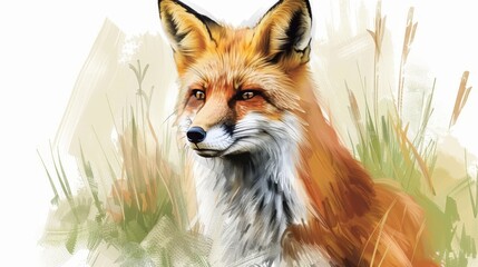 Obraz premium Artistic rendering of a fox in a vibrant, abstract background, suitable for creative and wildlife themes.