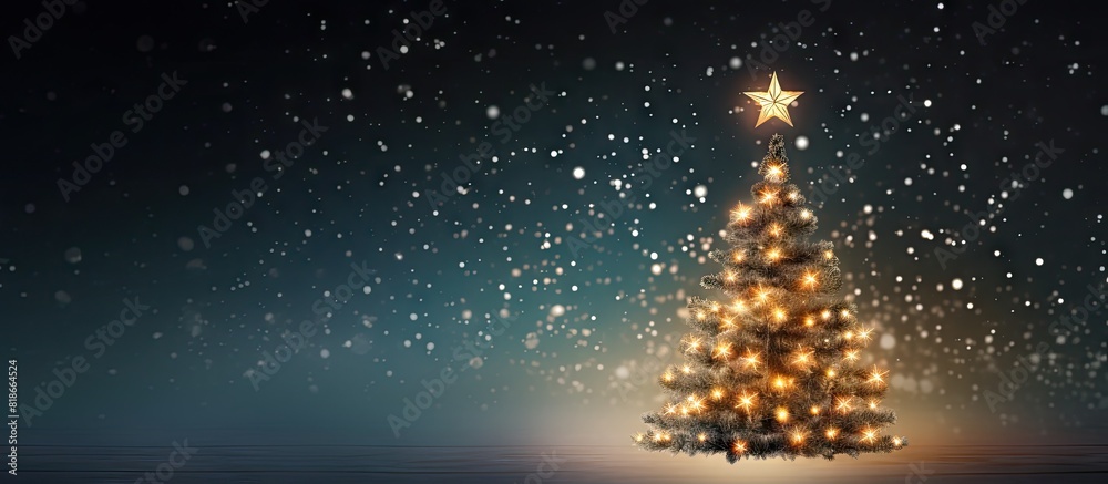 Poster Copy space image of a beautifully adorned Christmas tree complete with a sparkling star atop and an array of glowing lights