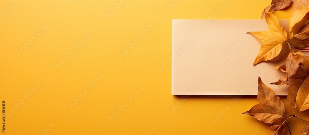Poster Autumn foliage frames a blank calendar sheet setting the scene against a yellow textile backdrop in this copy space image