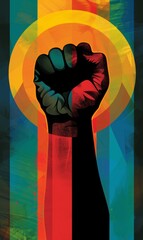 powerful poster featuring an abstract illustration of a raised black fist