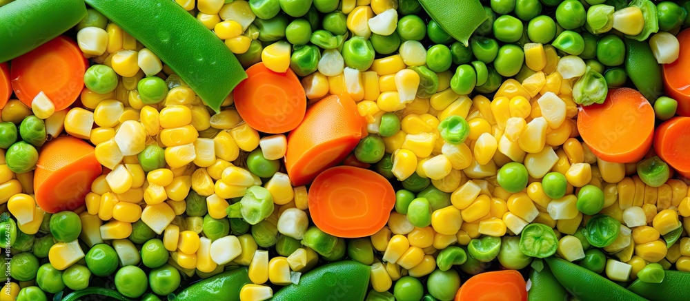 Aufkleber A mix of frozen vegetables containing corn carrots and green peas ideal for various recipes with a background of a copy space image