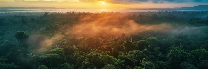 Dramatic Jungle Sunrise Aerial View for Travel and Adventure Generative AI