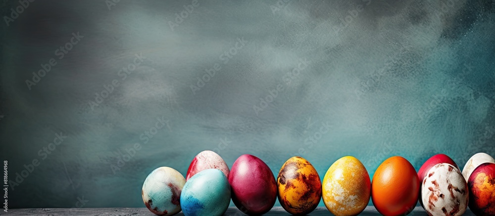 Leinwandbilder an image of easter eggs painted on a concrete background with ample copy space