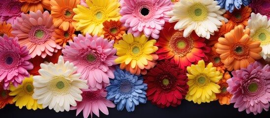 Colorful bouquet of Gerbera daisies and Carnation flowers arranged flawlessly Perfect for adding a vibrant touch to any event or occasion The copy space image will be truly captivating