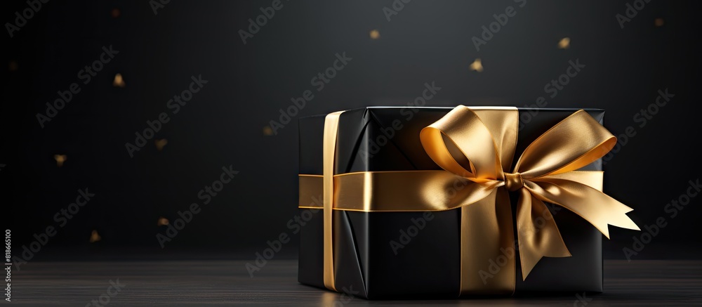 Aufkleber a luxurious black gift elegantly wrapped with a bow stands out against a dark backdrop the image is 