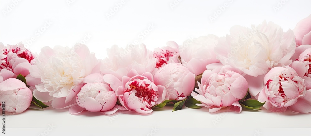 Aufkleber A copy space image featuring peonies positioned at the edge allowing room for text while sitting on a white background
