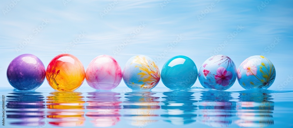 Poster close up copy space image of vibrant easter eggs dyed with colored water creating a captivating desi
