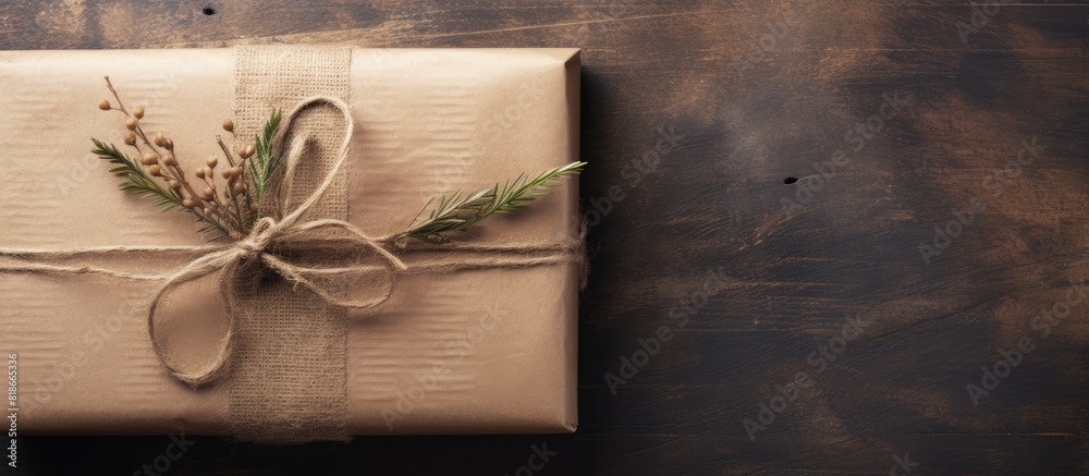 Poster a beautifully wrapped gift box in rustic craft paper adorned with decorative elements leaving ample 