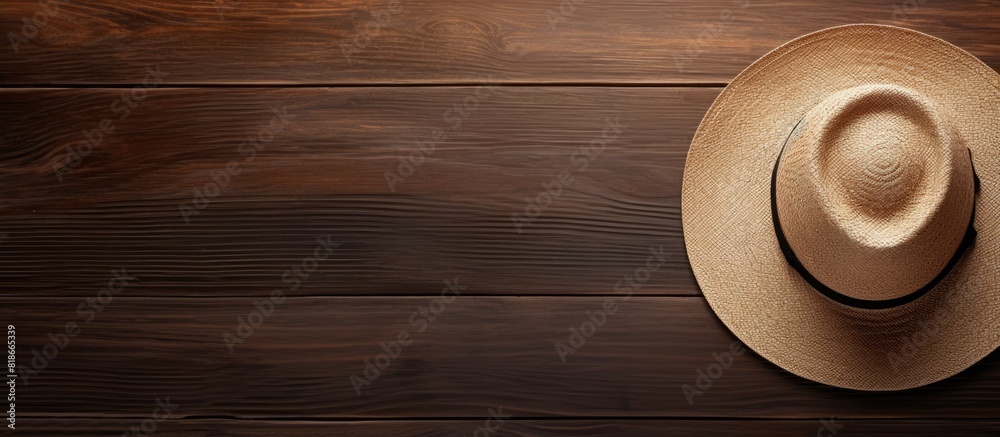 Leinwandbilder the top view of a hat resting on a wooden surface with a copy space image