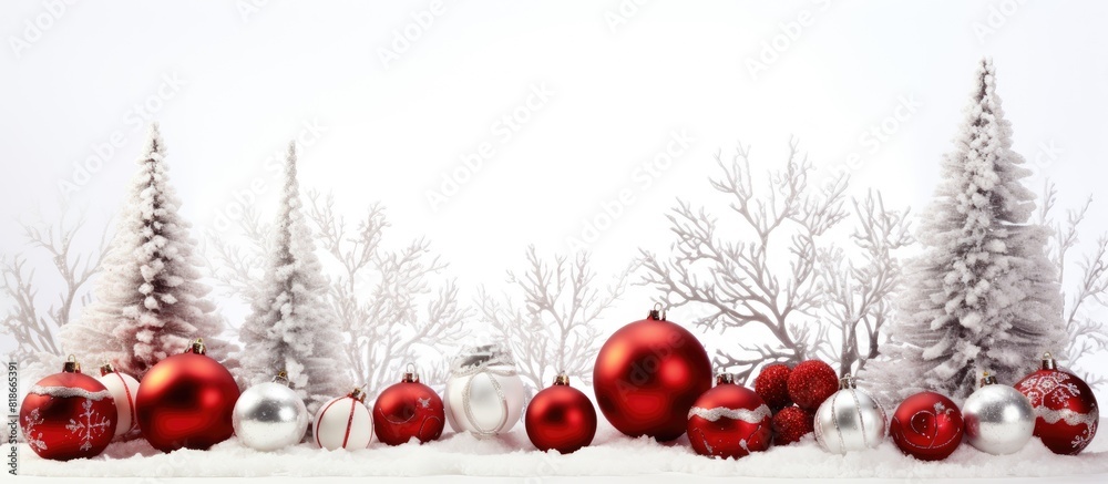 Poster a festive christmas scene featuring ornaments and decorations set against a white background ideal f