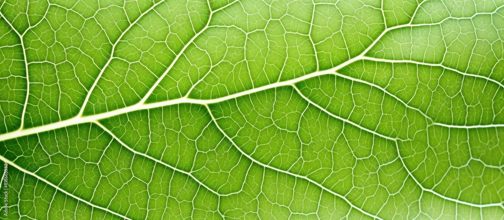 Poster A detailed view of veins on a green leaf with a white background and plenty of space for text or other images. with copy space image. Place for adding text or design
