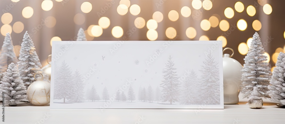 Poster Invitation card mockup for a Christmas scene with a blank card template perfect for adding text or an image. with copy space image. Place for adding text or design