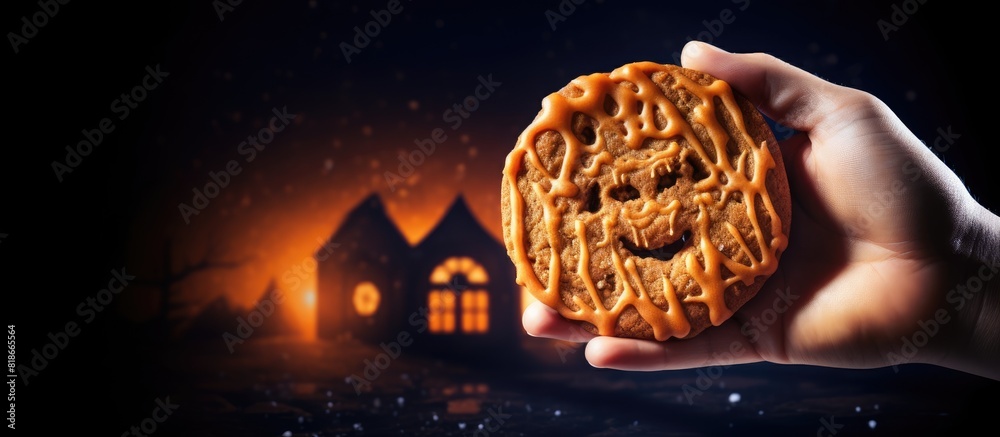 Aufkleber A Halloween themed image featuring a hand decorated cookie. with copy space image. Place for adding text or design