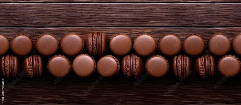 Aufkleber A copy space image of chocolate macaroons arranged in a top view on a wooden background