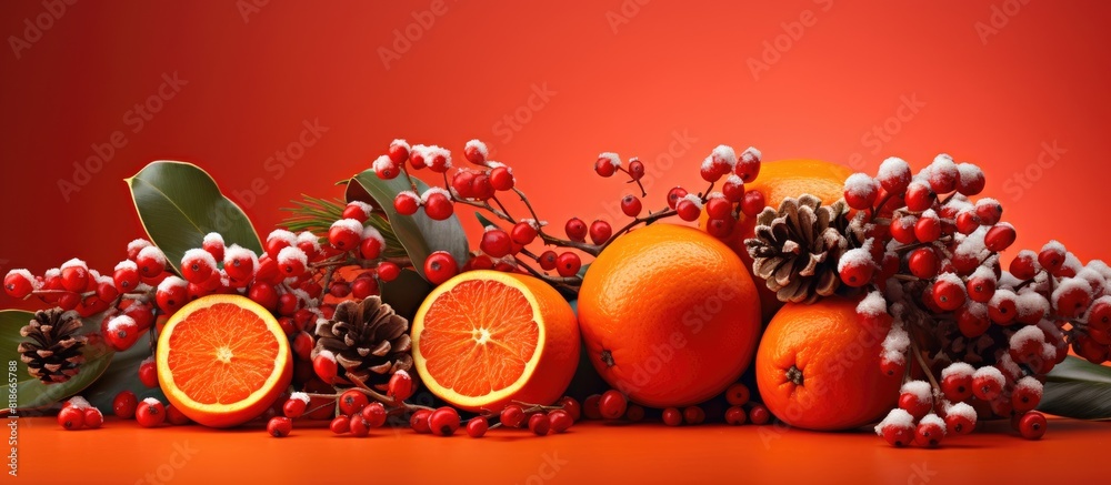 Poster a festive christmas theme with natural decorations like fir branches cones vibrant red rowan berries