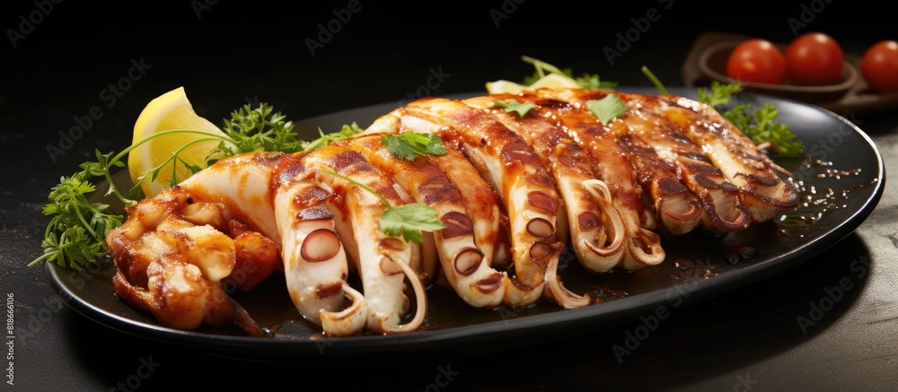 Poster fresh squid grilled to perfection showcased in a captivating copy space image