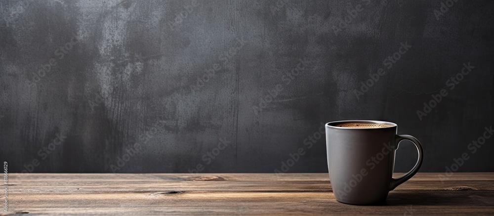 Aufkleber A coffee cup made of plastic is placed on a dark wooden table with a concrete background This is a mock up image. with copy space image. Place for adding text or design