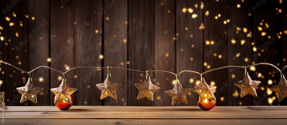 Poster a festive christmas decoration on a rustic wooden background providing ample space for showcasing pr