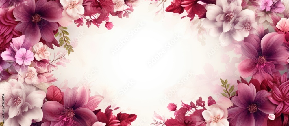Poster A decorative frame composed of flowers surrounding a blank area for adding text or images. with copy space image. Place for adding text or design