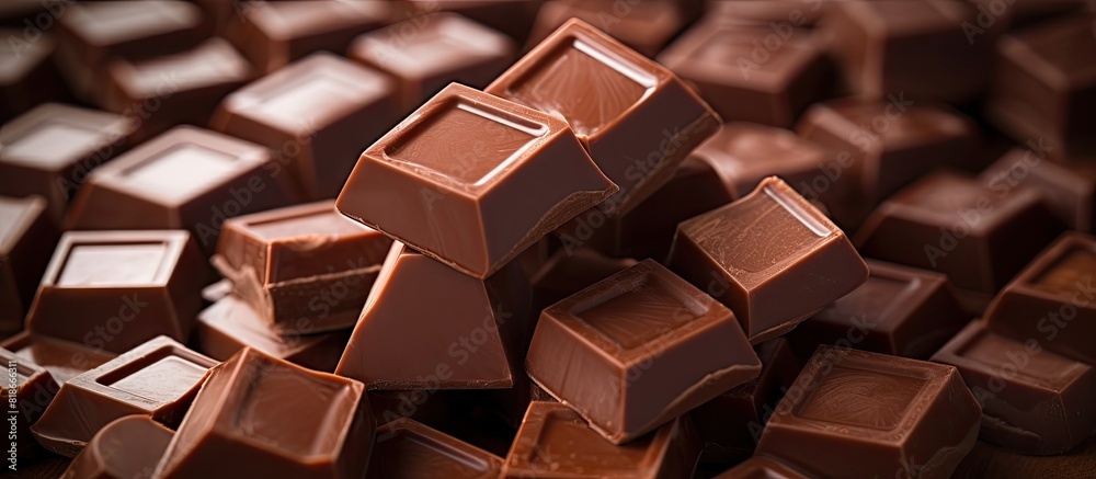 Fototapete a detailed macro photograph capturing a close up image of chocolate pieces with ample space for text