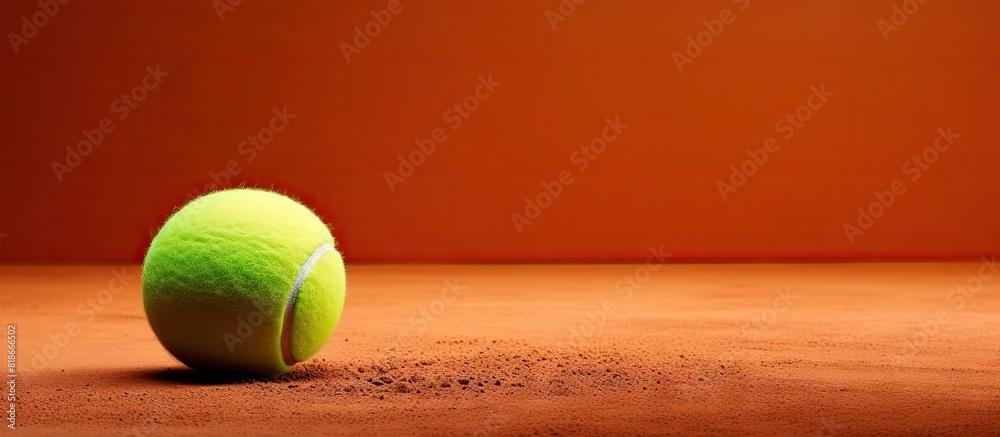 Poster banner design featuring a tennis ball and racket on a clay court leaving room for text. with copy sp