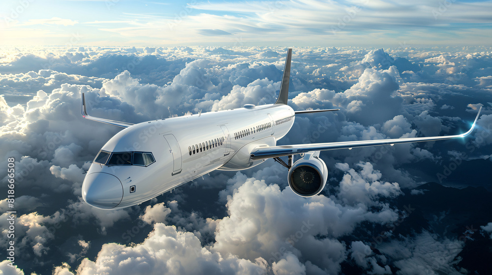 Wall mural airplane in the cloudy sky