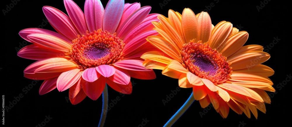 Poster a colorful image of two gerbera blossoms casting shadows on a surface captured in a close up macro s
